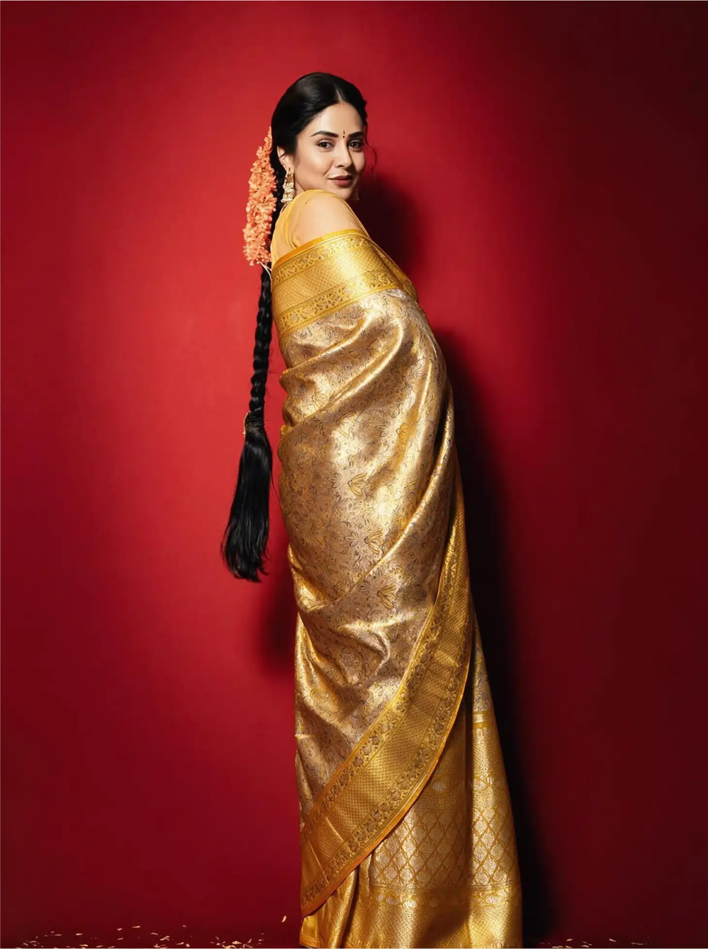 Handwoven Gold Kanjivaram Silk Saree with Rich Zari Border