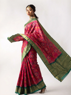Handwoven Red & Green Patola Kanjivaram Silk Saree