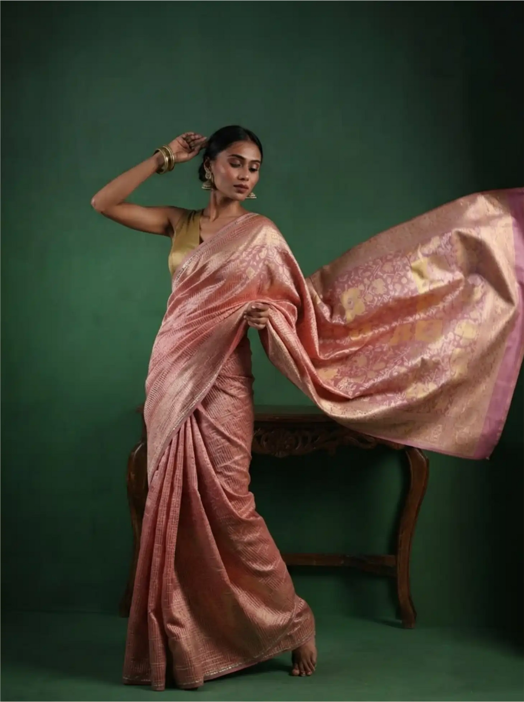 Handwoven Pink Kanjivaram Tissue Silk Saree
