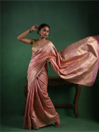 Handwoven Pink Kanjivaram Tissue Silk Saree