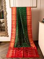 Handwoven Pure Patola Silk Saree in Peacock Green & Red