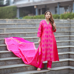 Fuchsia Pink Handwoven Banarasi Silk Suit with Abstract Zari Work