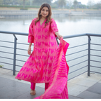 Fuchsia Pink Handwoven Banarasi Silk Suit with Abstract Zari Work