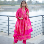 Fuchsia Pink Handwoven Banarasi Silk Suit with Abstract Zari Work