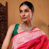 Pink Azure Shikargah Katan Silk Saree