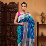 Blue Azure Shikargah Katan Silk Saree