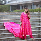 Fuchsia Pink Handwoven Banarasi Silk Suit with Abstract Zari Work