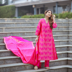 Fuchsia Pink Handwoven Banarasi Silk Suit with Abstract Zari Work