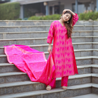 Fuchsia Pink Handwoven Banarasi Silk Suit with Abstract Zari Work