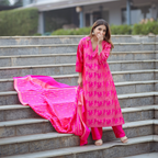 Fuchsia Pink Handwoven Banarasi Silk Suit with Abstract Zari Work