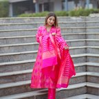 Fuchsia Pink Handwoven Banarasi Silk Suit with Abstract Zari Work