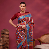 Maroon Enchantment Kantha Tussar Silk Saree