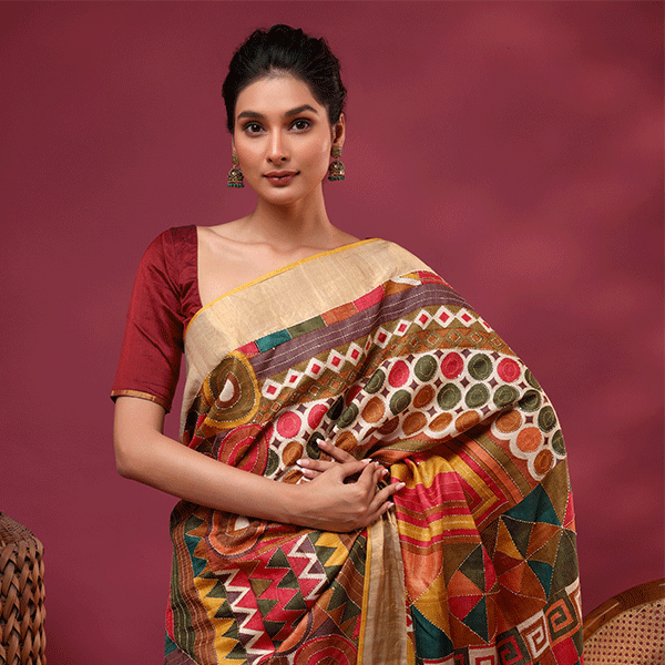 Rainbow Elegance Tussar Silk Saree