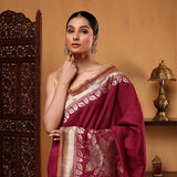 Royal Crimson Sauna Roopa Khadi Tussar Saree