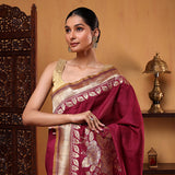 Royal Crimson Sauna Roopa Khadi Tussar Saree