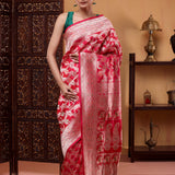 Regal Crimson Shikargah Katan Silk Saree