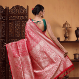 Crimson Shikargah Splendor Katan Silk Saree