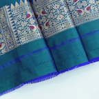 Full flat layout of the handwoven Azure Meenakari Majesty Katan Silk Saree showing its vibrant colors and royal craftsmanship.