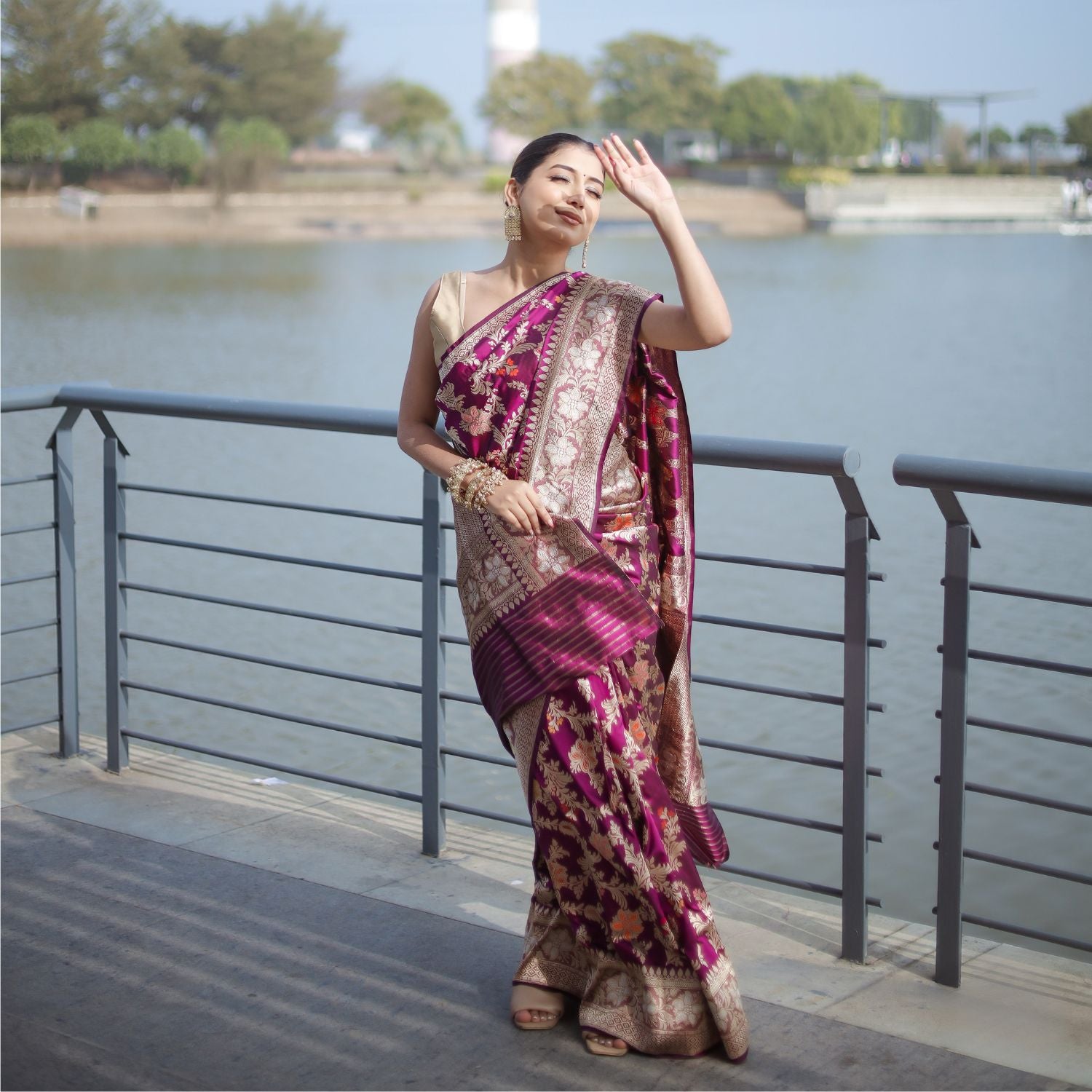 Banarasi katan silk saree with detailed zari design and elegant pattern
