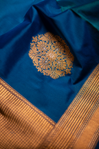 Handwoven Banarasi Katan silk suit front view with rich zari borders