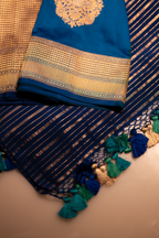 Handwoven Banarasi Katan silk suit front view with rich zari borders