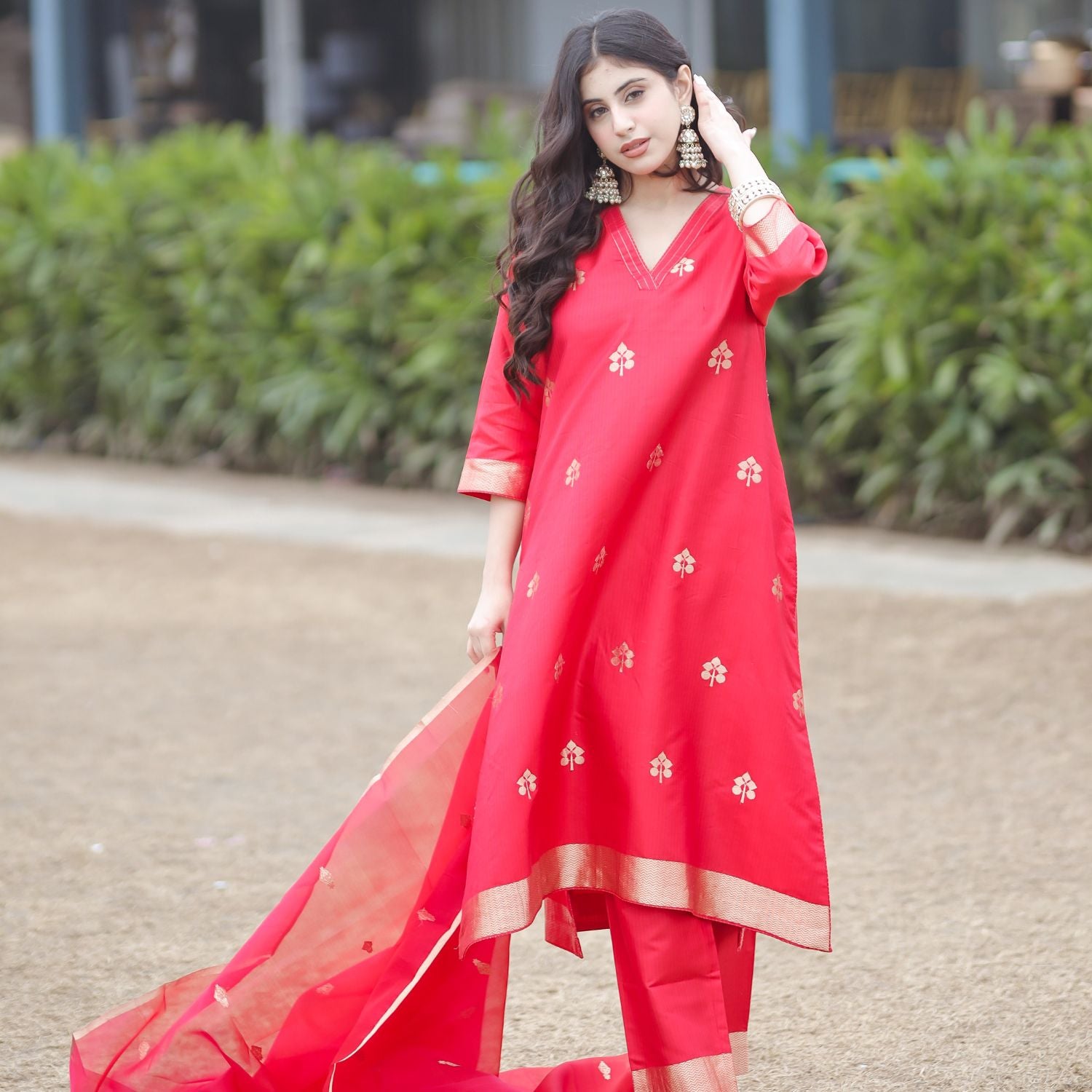 Banarasi silk suit with kora silk dupatta for elegant and stylish look