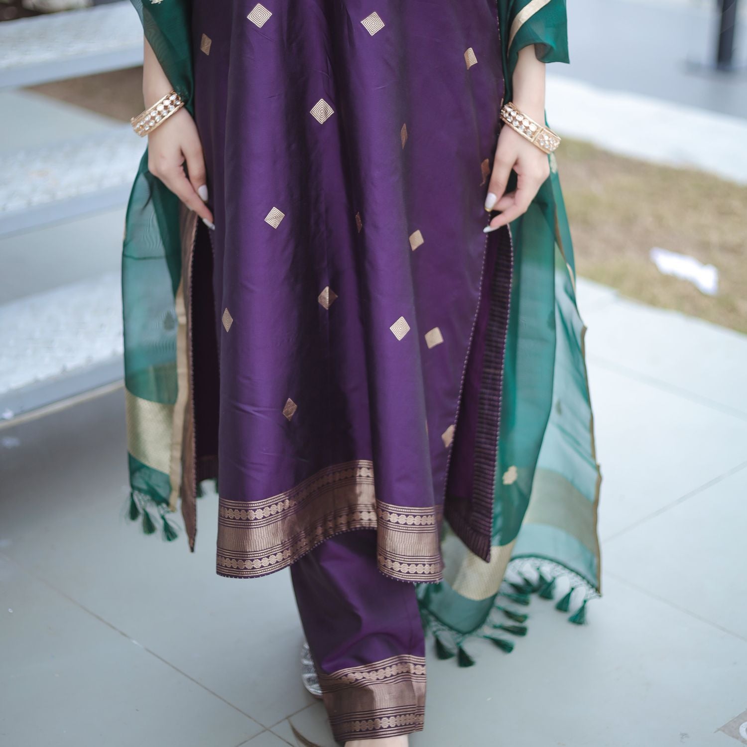 Traditional Banarasi silk suit with elegant weaving for festive wear