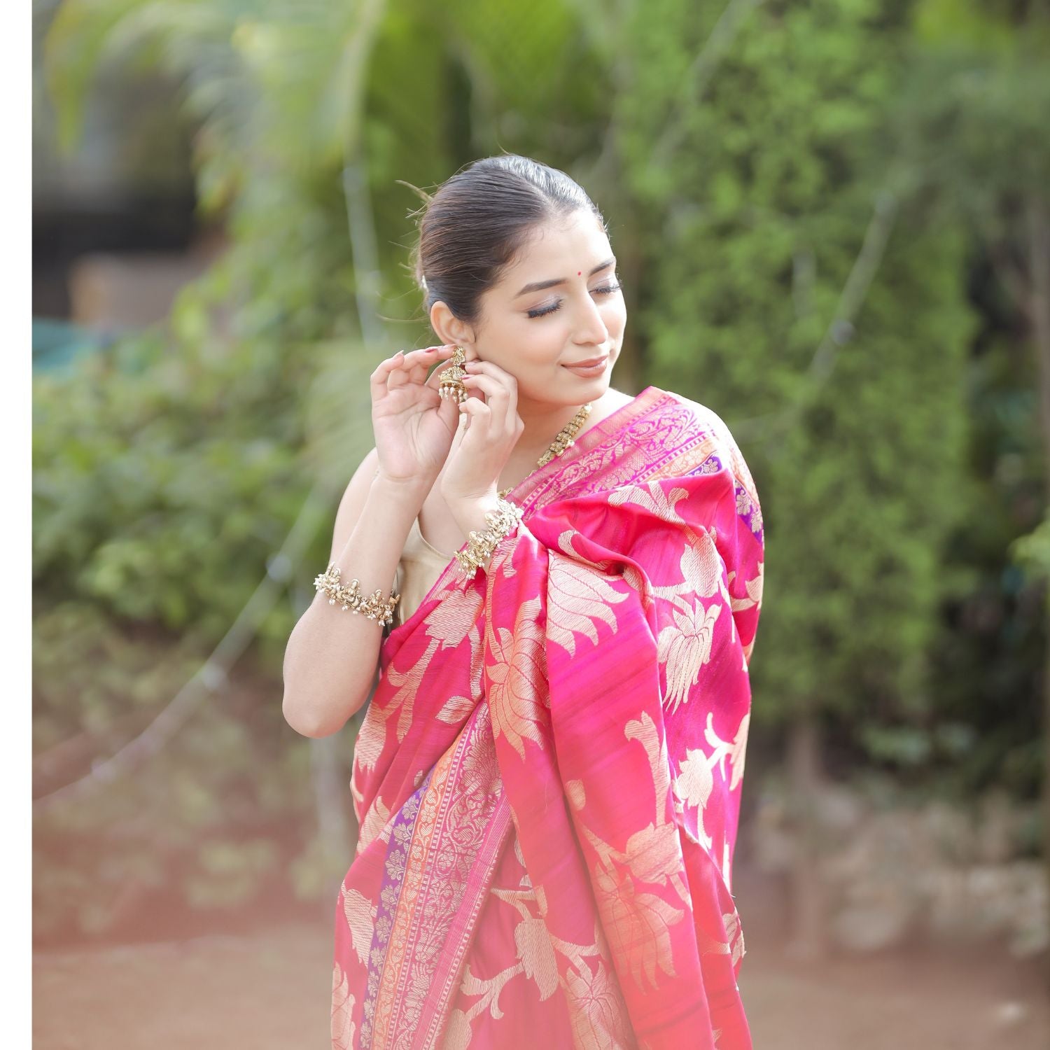 Designer katan silk saree with beautiful jaal pattern for wedding and party wear