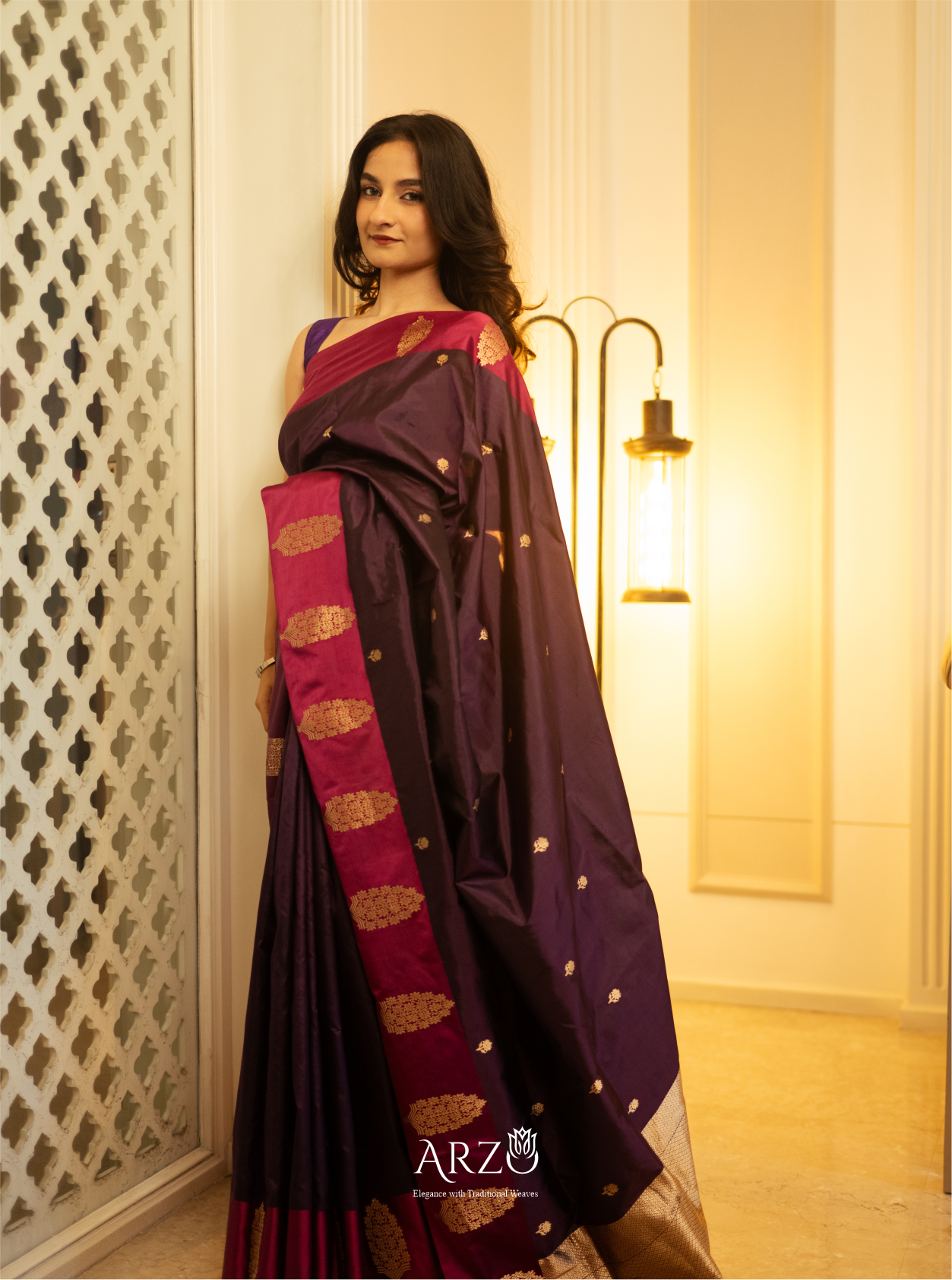 Designer Katan silk saree with intricate zari weaving for special occasions