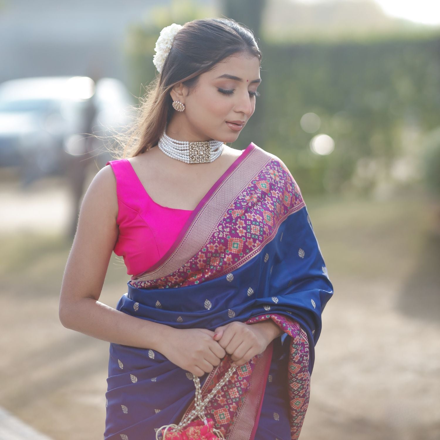 Designer Patola silk saree suitable for wedding and bridal occasions in royal blue and pink