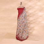 Close-up view of the stunning digital Kalamkari print dupatta highlighting the intricate traditional patterns and blended colors.