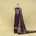 Side profile view of the unstitched Enchanted Maroon Banarasi Silk Suit fabric, displaying the generous 2.5-meter length and premium texture.