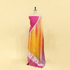 Detailed view of the enchanting multicoloured ombre dupatta showcasing the beautiful blend of festive colors and traditional shiny silver border work.
