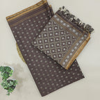 Full view of the matching ash and golden dupatta featuring traditional Jamdani weaving borders.