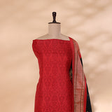 Strawberry Elegance Pure Banarasi Silk Suit with Slate Grey Paithani Dupatta