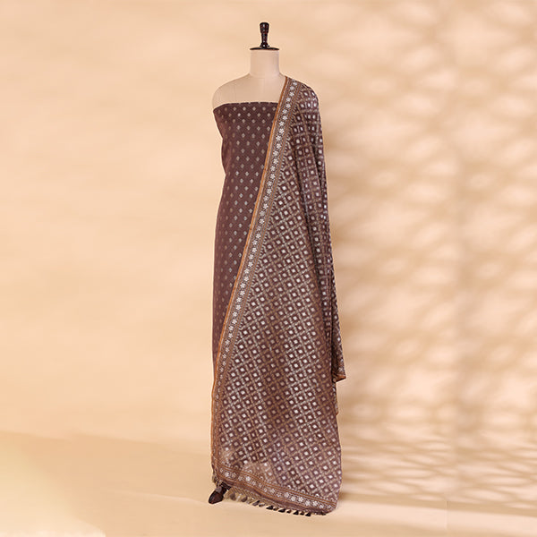 Ethereal Ash Cotton Mull Jamdani Suit