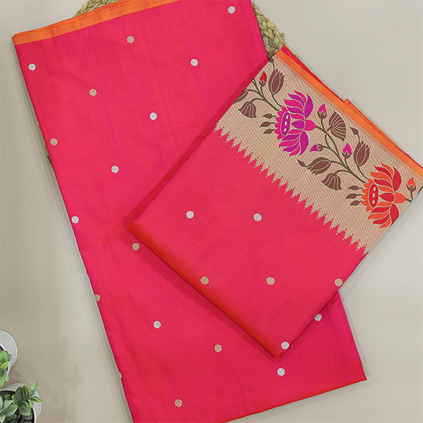 Blushing Rose Handwoven Katan Silk Suit with Paithani Border