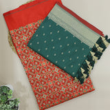 Verdant Sunset Patola Banarasi Silk Suit with Carrot Red Multicoloured Dupatta