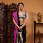 Unstitched premium silk blouse piece featuring intricate gold jaal work for the Fuchsia Grace saree.