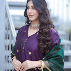 Banarasi silk suit with green kora dupatta for stylish ethnic look