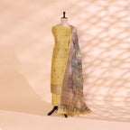 Detailed view of the handprinted Kalamkari multicoloured heritage dupatta highlighting the traditional artistic patterns and fine craftsmanship.