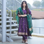 Handwoven Banarasi silk suit with vertical boota design and elegant look for women