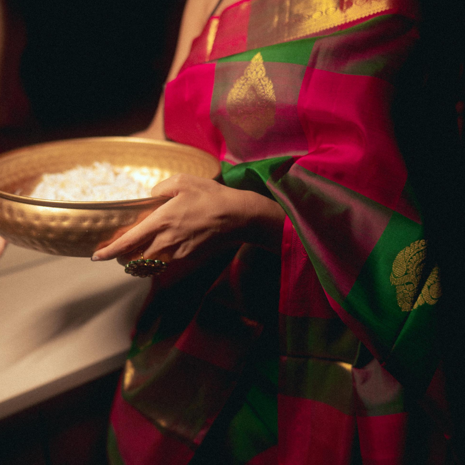 Handwoven Kanjivaram silk saree multi colour with geometric pattern and zari border