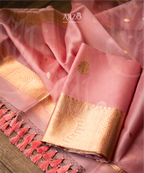  Handwoven Kora silk suit with rich zari weaving, lightweight premium festive wear for weddings and special occasions