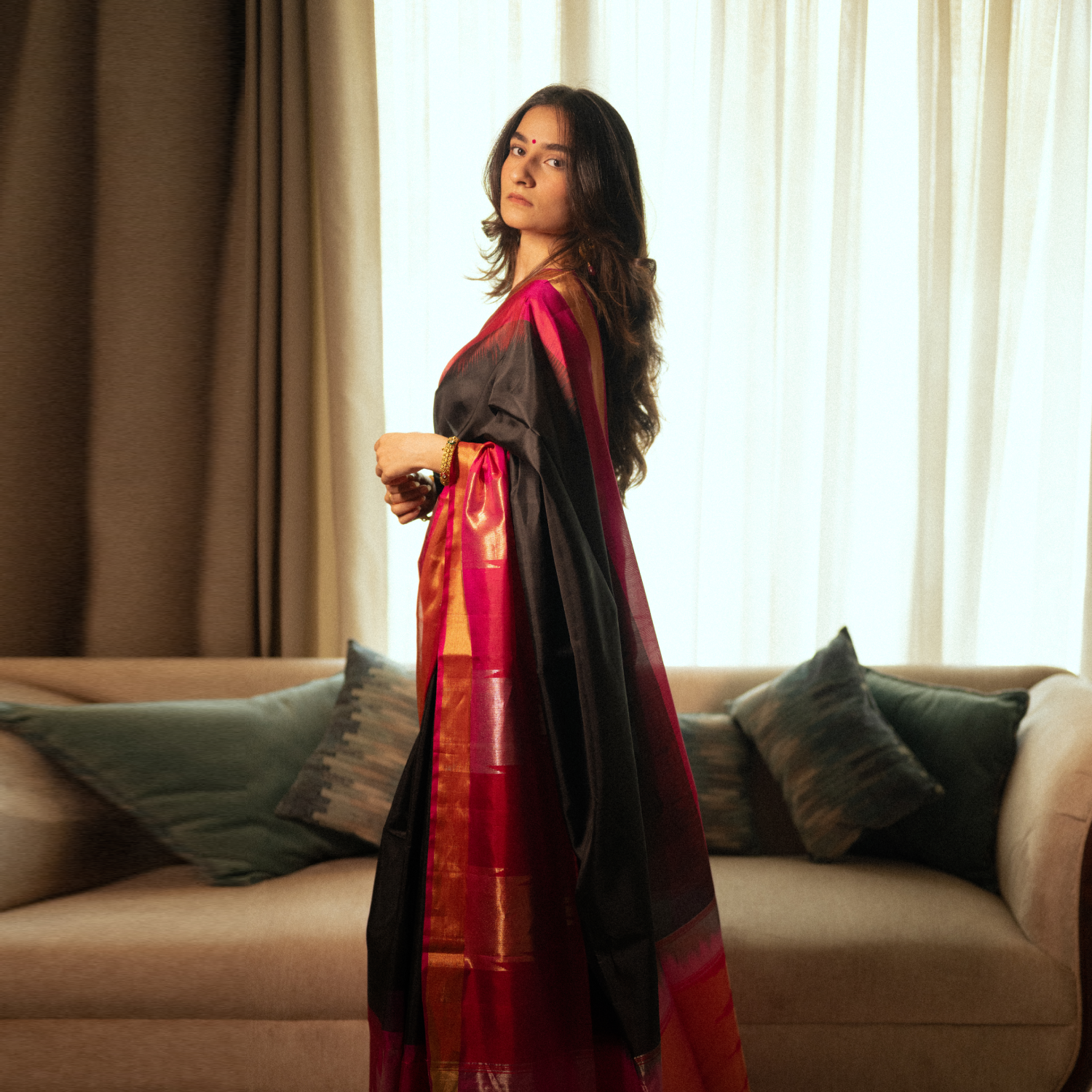 Handwoven Temple Kanji silk saree with traditional temple border design for wedding wear