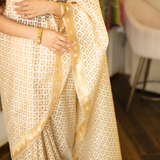 Handwoven Organza Kora Silk in Heavy Resham Jaal With Heavy Zari Pallu With Tassles And Kora Silk Blouse