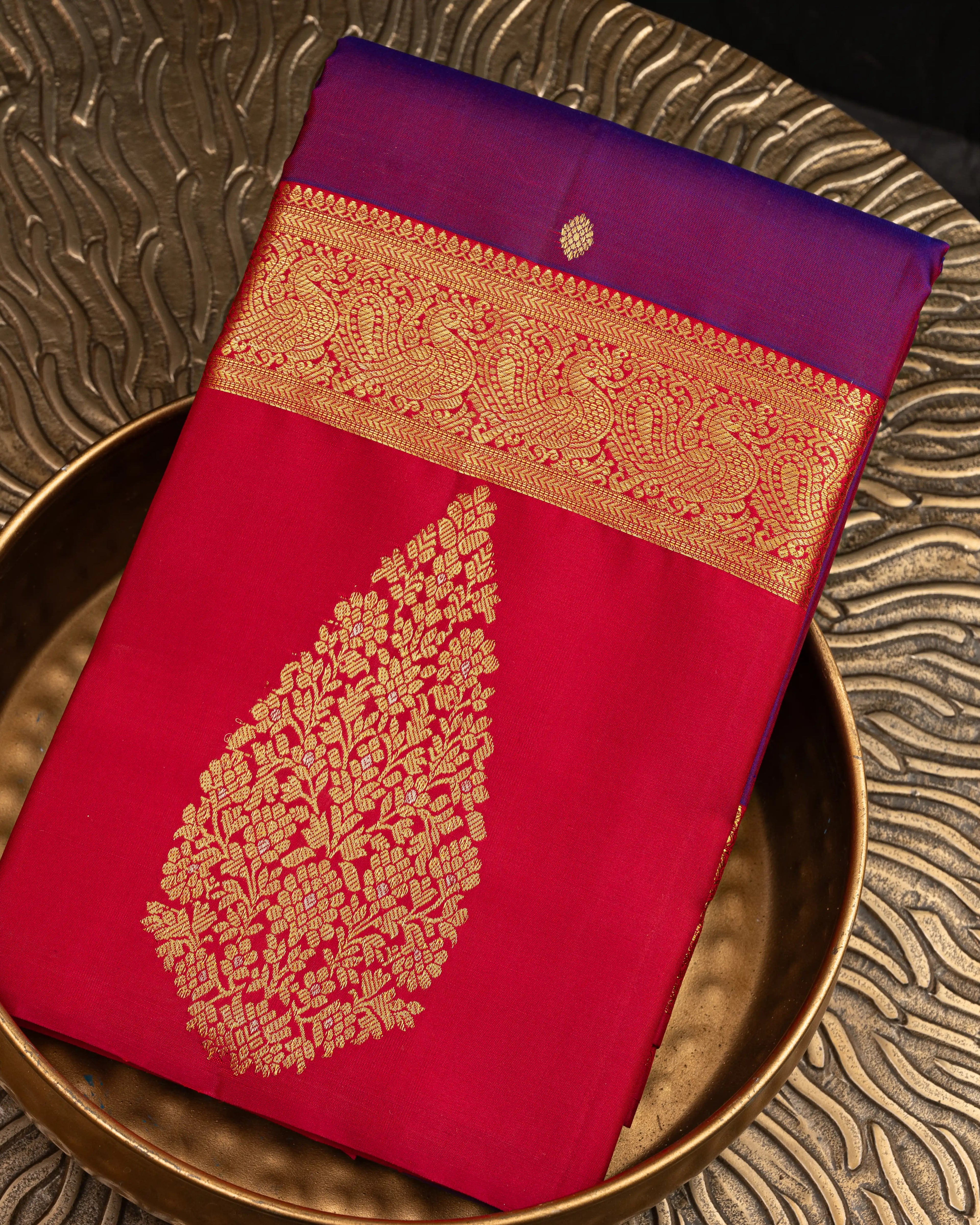 Back view of the Kanjivaram silk saree highlighting the elegant drape and craftsmanship