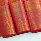 Close-up view of the unstitched unstitched 1-meter handwoven self jaal blouse fabric with a rich golden zari border.