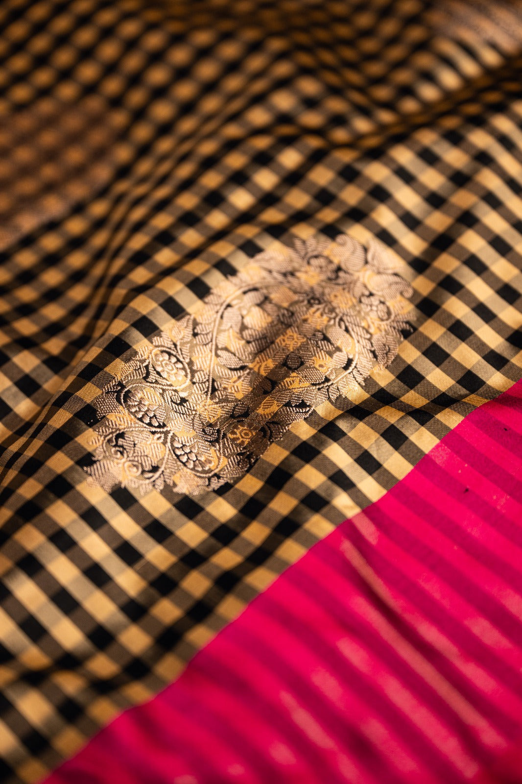 Katan satin silk saree with elegant texture and smooth fabric look