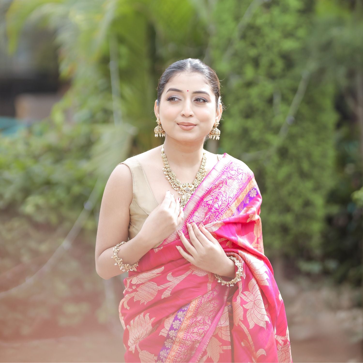 Katan silk saree with classic jaal weaving and rich traditional look